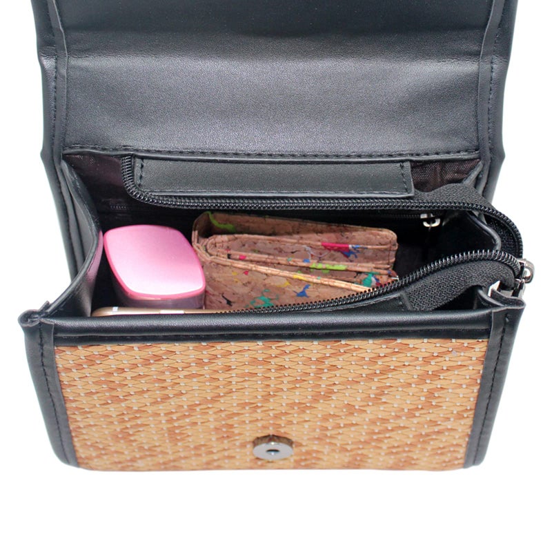 boshiho Retro Straw Woven Handbag Womens Cross Body Bag Shoulder Messenger Satchel (Large - Black) - Image 3